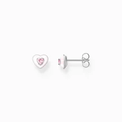 Shop Clous d'oreilles cœur avec pierres roses argent Femme Clous D'oreilles