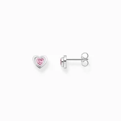 Shop Clous d’oreilles cœur zircon rose argent noirci Femme Clous D'oreilles
