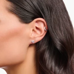 Shop Clous d’oreilles cœur zircon rose argent noirci Femme Clous D'oreilles