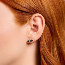 Outlet Clous d’oreilles individuels sertis d’œil de tigre bleu et or, argent noirci Femme Clous D'oreilles|Clous D’oreilles & Créoles