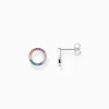 Outlet Clous d’oreilles Together ronds, argent noirci et gemmes multicolores Femme Clous D'oreilles|Argent 925
