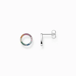 Outlet Clous d’oreilles Together ronds, argent noirci et gemmes multicolores Femme Clous D'oreilles|Argent 925