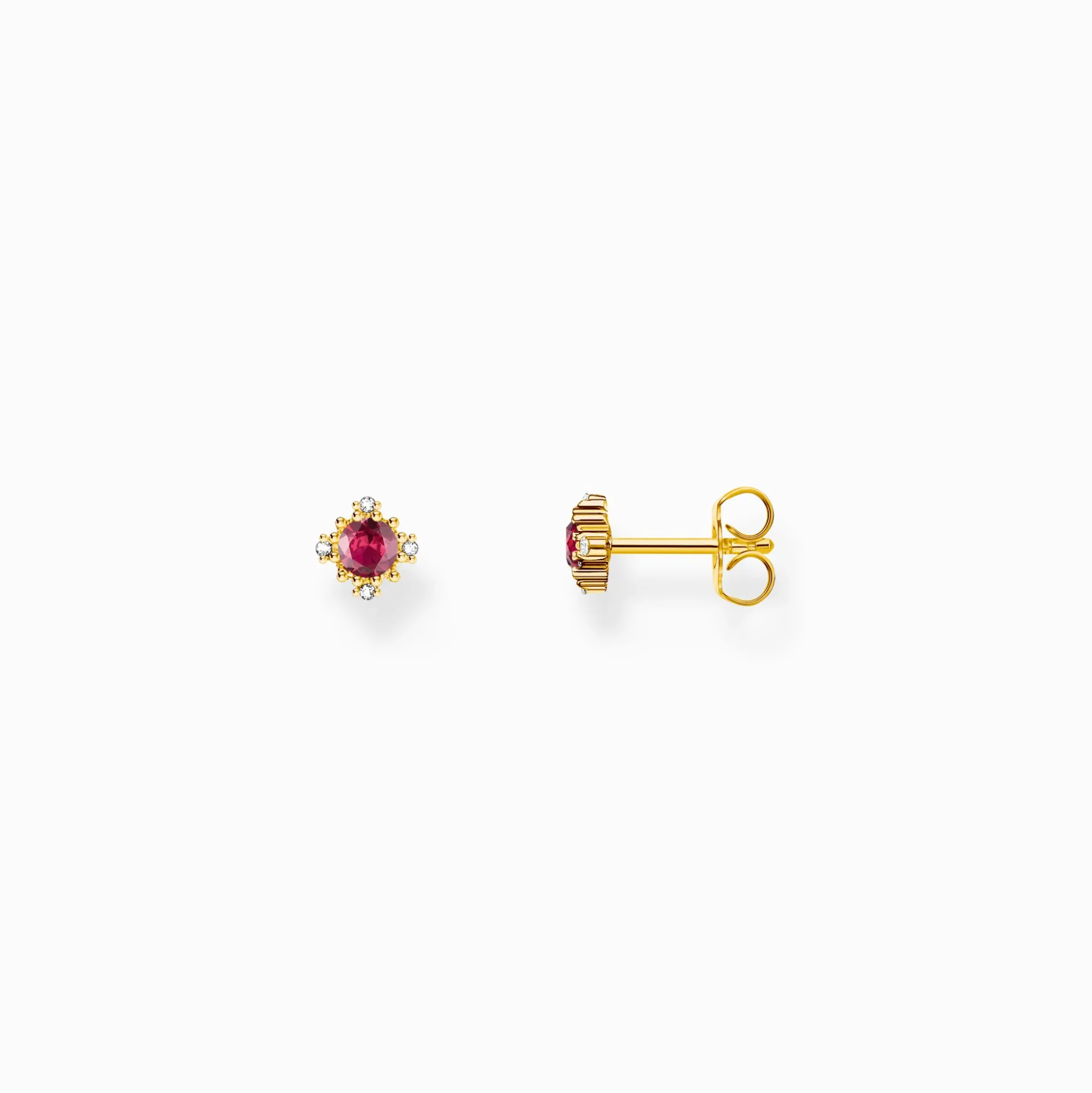 New Clous d'oreilles Vintage avec pierre rouge dorée Femme Clous D'oreilles|Placage Or 18 Carats - Argent 925