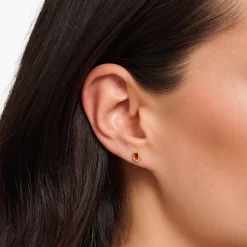 Fashion Clous d'oreilles yeux de crocodile dorés ornés de gemmes rouges Femme Clous D'oreilles|Placage Or 18 Carats - Argent 925