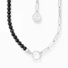 Fashion Collier à maillons en argent avec perles d'obsidienne noire Femme Charm Chaînes|Charm Chaînes