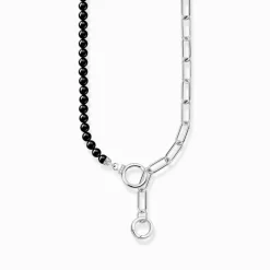 Shop Collier arborant des Beads en onyx et une chaîne à maillons argent Femme Chaînes & Colliers|Argent 925