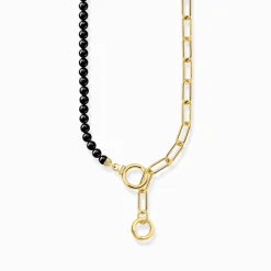 Store Collier arborant des Beads en onyx et une chaîne à maillons plaqué or Femme Chaînes & Colliers|Placage Or 18 Carats - Argent 925