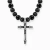 New Collier argenté noirci composé de perles noires avec pendentif croix Femme Chaînes & Colliers|Chaînes & Colliers