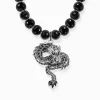 Fashion Collier argent noirci, perles d'obsidienne avec pendentif dragon Femme Chaînes & Colliers|Argent 925