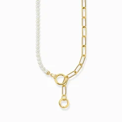 Outlet Collier de perles de culture d’eau douce et chaîne à maillons plaqué or Femme Chaînes & Colliers|Placage Or 18 Carats - Argent 925