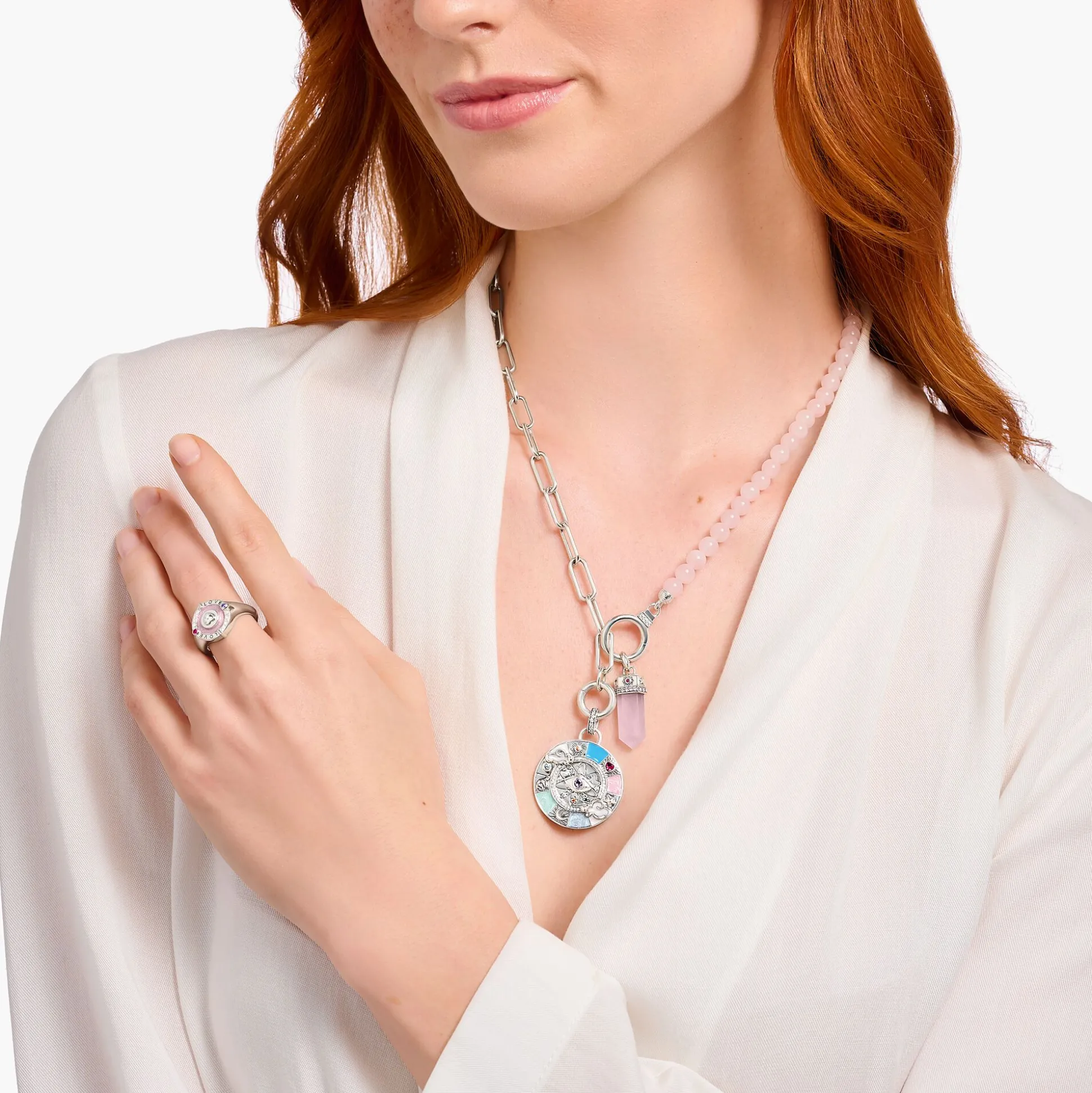 Fashion Collier en argent avec maillons et Beads rose Femme Chaînes & Colliers|Argent 925