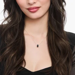 Cheap Collier en argent avec pendentif anneau et zircon noir Femme Chaînes & Colliers|Argent 925