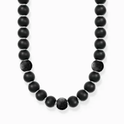 Store Collier en argent composé d'obsidienne mate et de perles gravées Femme Chaînes & Colliers|Chaînes & Colliers