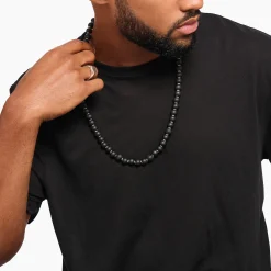 Store Collier en argent composé d'obsidienne mate et de perles gravées Femme Chaînes & Colliers|Chaînes & Colliers