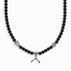 Store Collier en argent noirci avec des perles d'obsidienne noire mate Femme Chaînes & Colliers|Argent 925