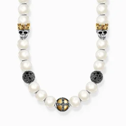 Cheap Collier plaqué or, perles de culture d'eau douce, crânes et perles Chaînes & Colliers|Placage Or 18 Carats - Argent 925