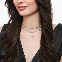 Outlet Collier ras de cou en argent avec zircon blanc Femme Chaînes & Colliers|Argent 925