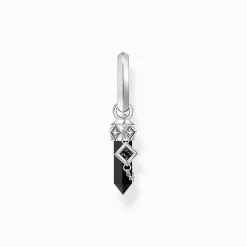 Best Sale Créole individuelle à breloque en onyx et chaînette, argent noirci Femme Créoles|Clous D’oreilles & Créoles
