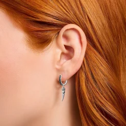 Shop Créole individuelle à breloque dent ornée de gemmes, argent noirci Femme Créoles|Clous D’oreilles & Créoles
