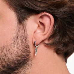 Shop Créole individuelle à breloque dent ornée de gemmes, argent noirci Femme Créoles|Clous D’oreilles & Créoles