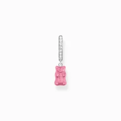 New Créole individuelle à breloque Ours d’Or rose et pierres, argent Femme Créoles|Argent 925