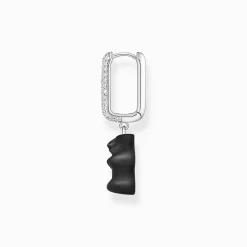 Cheap Créole individuelle à breloque Ours d’Or noir en version moyenne et pierres, argent Femme Créoles|Créoles