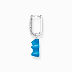 New Créole individuelle à breloque Ours d’or bleu en version moyenne et pierres, argent Femme Créoles|Argent 925