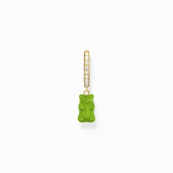 Discount Créole individuelle avec breloque Ours d’or vert et pierres, dorée Femme Créoles|Placage Or 18 Carats - Argent 925