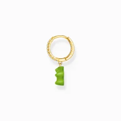 Discount Créole individuelle avec breloque Ours d’or vert et pierres, dorée Femme Créoles|Placage Or 18 Carats - Argent 925