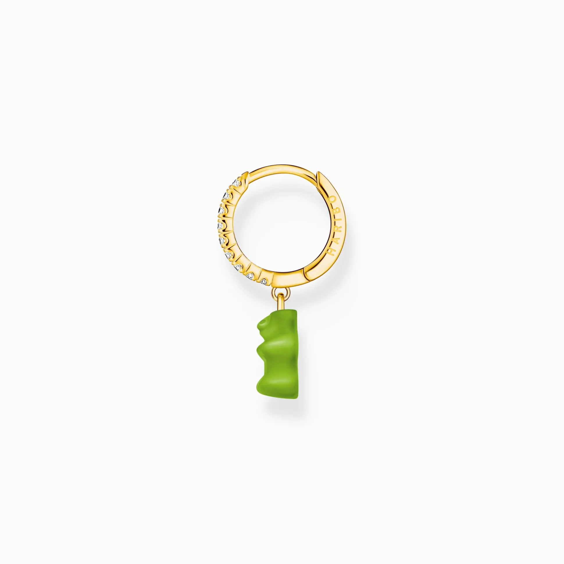 Discount Créole individuelle avec breloque Ours d’or vert et pierres, dorée Femme Créoles|Placage Or 18 Carats - Argent 925