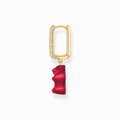Cheap Créole individuelle avec breloque Ours d’or rouge en version moyenne et pierres, dorée Femme Créoles|Placage Or 18 Carats - Argent 925