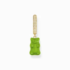 Cheap Créole individuelle avec breloque Ours d’or vert en version moyenne et pierres, dorée Femme Créoles|Placage Or 18 Carats - Argent 925