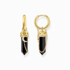 Online Créoles à breloque en onyx et chaîne plaquées or Femme Créoles|Placage Or 18 Carats - Argent 925