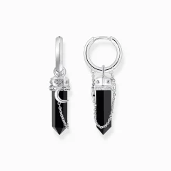 Clearance Créoles à breloque en onyx et chaîne argent noirci Femme Créoles