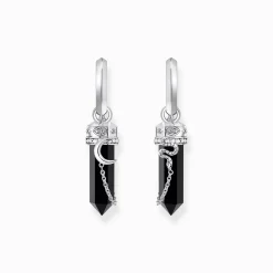 Clearance Créoles à breloque en onyx et chaîne argent noirci Femme Créoles