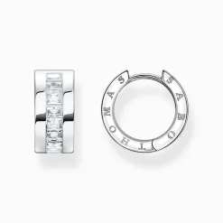Cheap Créoles avec pierres blanches pavé argent Femme Créoles