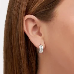 Cheap Créoles avec pierres blanches pavé argent Femme Créoles