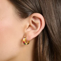 Best Sale Créoles avec pierres multicolore pavé plaqué or Femme Créoles