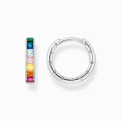 Hot Créoles avec pierres multicolore pavé argent Femme Créoles|Argent 925