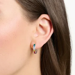 Hot Créoles avec pierres multicolore pavé argent Femme Créoles|Argent 925