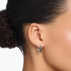 Fashion Créoles avec pierres noires pavé argent Femme Créoles