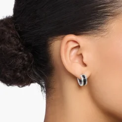 Cheap Créoles avec pierres noires pavé argent Femme Créoles