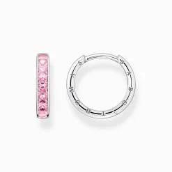 New Créoles avec pierres roses pavé argent Femme Créoles|Argent 925