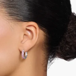 New Créoles avec pierres roses pavé argent Femme Créoles|Argent 925