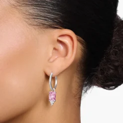 Shop Créoles avec pierres roses et blanches argent Femme Créoles