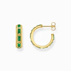 Flash Sale Créoles écailles de crocodile dorées ornée de gemmes vert émeraude Femme Créoles|Placage Or 18 Carats - Argent 925