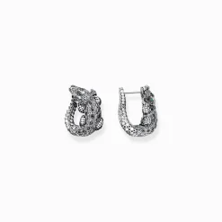 Shop Créoles crocodile, argent noirci et gemmes noires et vertes Femme Créoles|Clous D’oreilles & Créoles