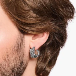 Shop Créoles crocodile, argent noirci et gemmes noires et vertes Femme Créoles|Clous D’oreilles & Créoles
