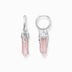 Fashion Créoles en argent avec pendentif en cristal rose et symboles Femme Créoles|Argent 925