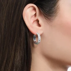 Best Sale Créoles en argent avec pierres blanches Femme Créoles|Argent 925